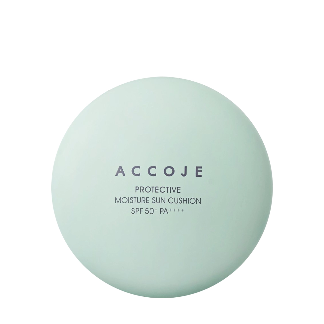 Η συσκευασία του Accoje Protective Moisture Sun Cushion SPF50 PA++++, κλειστή.