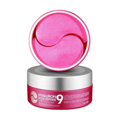 Το κουτί Medipeel Hyaluron Rose Peptide Ampoule Eye Patch 60pcs και από πάνω του, ακόμη ένα κουτί ανοιχτό, να φαίνονται τα patches.