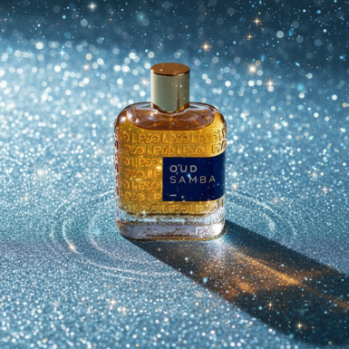 Το μπουκάλι LPDO Oud Samba Eau De Parfum Intense 100ml μέσα σε νερό που στραφταλίζει.