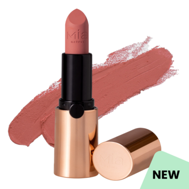 To MIA Glam Flow Lipstick 01-Visionnaire, μπροστά από μία πινελιά του προϊόντος.
