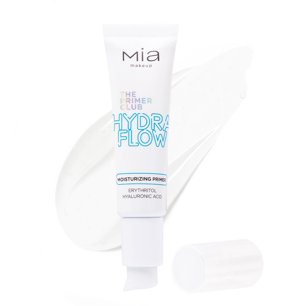 Το MIA Hydra Flow Primer, μπροστά από μία πινελιά του προϊόντος.