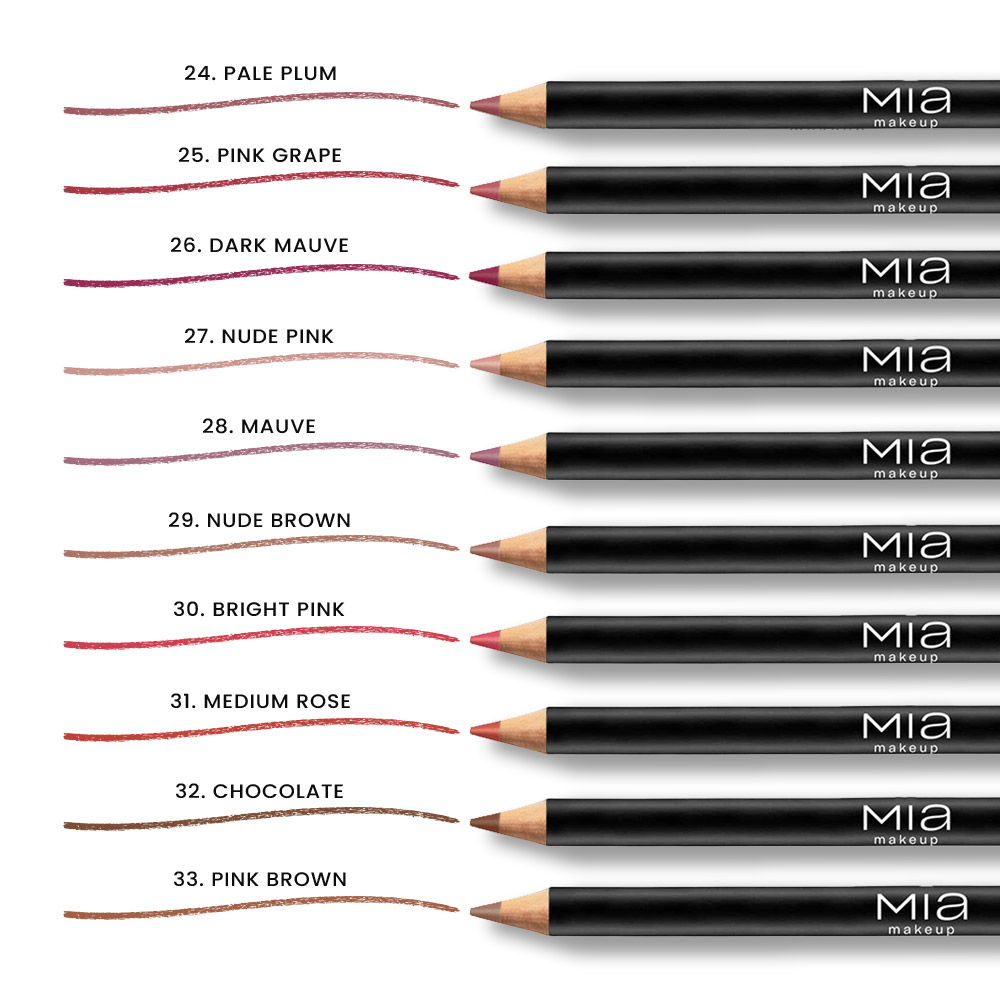Τα μολύβια MIA Neverending Lip Pencil, με γραμμές από τα χρώματα τους.